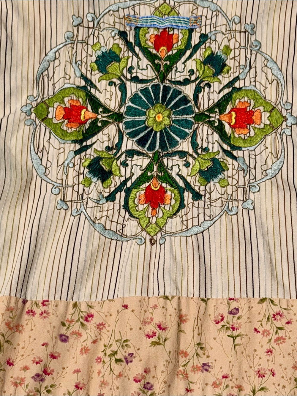 Johnny Was Embroidered Midi Dress M Boho Stripe Floral Tie Waist EUC - Picture 11 of 12